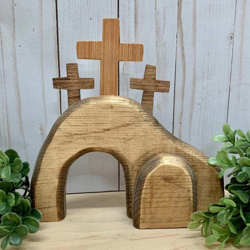 Easter Decorations - 4PCS Wooden Signs Jesus Resurrection Scene - Happy Spring Decoration for Indoor Home Table Mantle Office