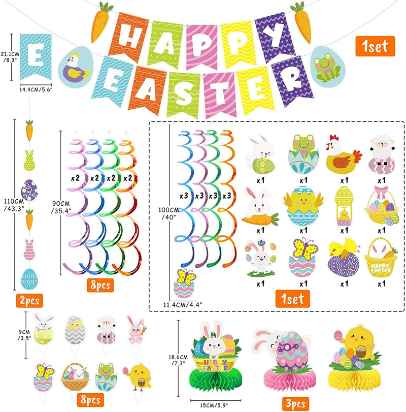 Easter Decorations Easter Banners Egg Bunny Hanging Swirls Party Decorations, Easter Honeycomb Centerpiece and Cupcake Toppers Table Decorations for Home Party Supplies Spring Ornaments(38Pcs) Home & Garden > Decor > Seasonal & Holiday Decorations MOORAY   