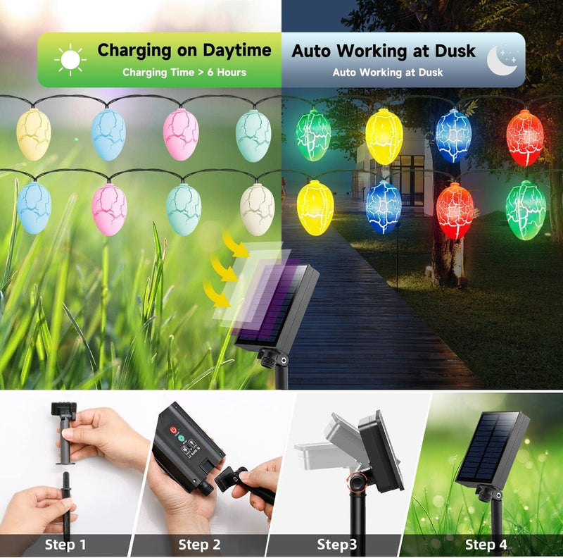 Easter Decorations,Innens Easter Eggs String Lights 25Ft Solar,Easter Decorations for the Home Garden Yard Path Lawn,Easter Decor Outdoor Waterproof 20 LED Color Changing Lights with 8 Lighting Modes Home & Garden > Decor > Seasonal & Holiday Decorations innens   