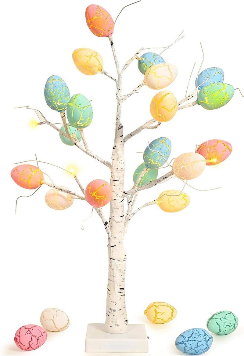 Easter Decorations Kemooie 24 Inch Pre-Lit White Birch Tree with 24Pcs Easter Egg Ornaments, 24 Led Lights Battery Operated Table Centerpiece for Party Birthday Home Spring Decoration Indoor Use Home & Garden > Decor > Seasonal & Holiday Decorations kemooie Dinosaur Eggs  