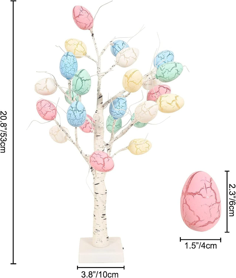 Easter Decorations Kemooie 24 Inch Pre-Lit White Birch Tree with 24Pcs Easter Egg Ornaments, 24 Led Lights Battery Operated Table Centerpiece for Party Birthday Home Spring Decoration Indoor Use Home & Garden > Decor > Seasonal & Holiday Decorations kemooie   