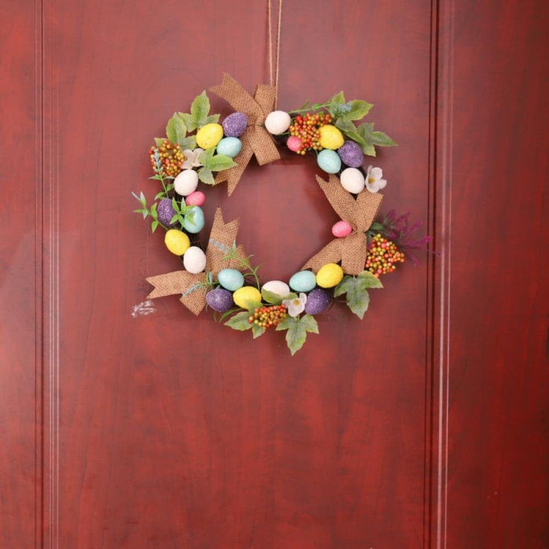 Easter Eggs Wreath, Artificial Wreath with Ferns and Cherry Berries, Spring Summer Outdoor Handmade Ornaments for Front Door Bedroom Wall Window Home Office, Welcome Happy Easter Decor (11 Inch) Home & Garden > Decor > Seasonal & Holiday Decorations RubrumRosa style2  