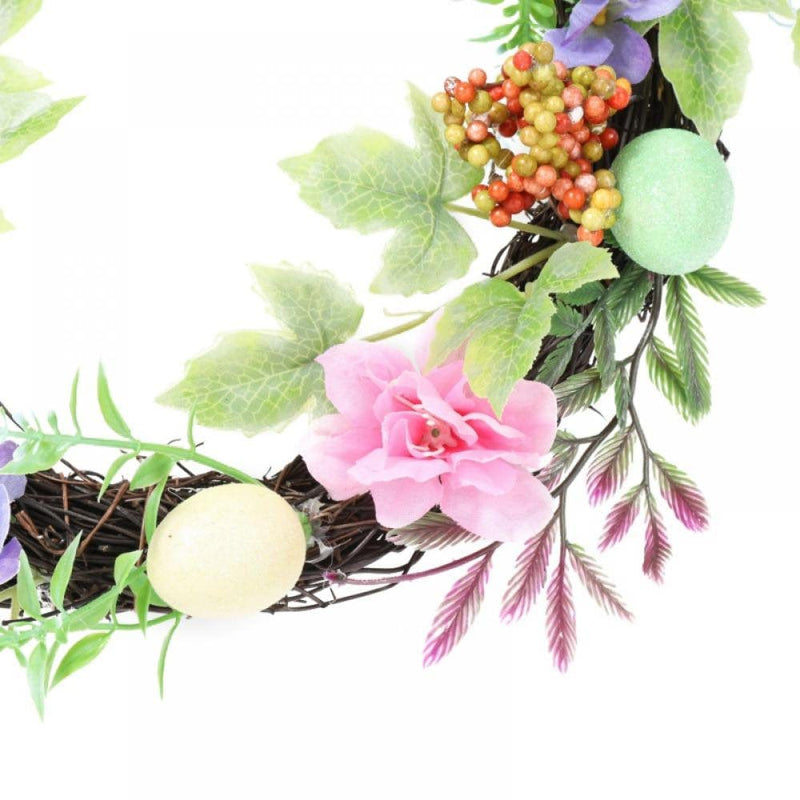Easter Eggs Wreath, Artificial Wreath with Ferns and Cherry Berries, Spring Summer Outdoor Handmade Ornaments for Front Door Bedroom Wall Window Home Office, Welcome Happy Easter Decor (11 Inch) Home & Garden > Decor > Seasonal & Holiday Decorations RubrumRosa   