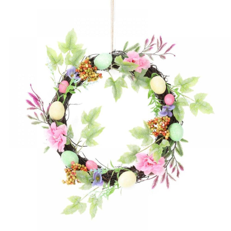 Easter Eggs Wreath, Artificial Wreath with Ferns and Cherry Berries, Spring Summer Outdoor Handmade Ornaments for Front Door Bedroom Wall Window Home Office, Welcome Happy Easter Decor (11 Inch) Home & Garden > Decor > Seasonal & Holiday Decorations RubrumRosa   