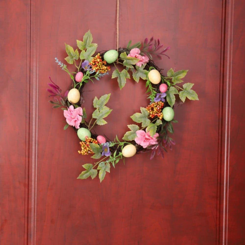 Easter Eggs Wreath, Artificial Wreath with Ferns and Cherry Berries, Spring Summer Outdoor Handmade Ornaments for Front Door Bedroom Wall Window Home Office, Welcome Happy Easter Decor (11 Inch) Home & Garden > Decor > Seasonal & Holiday Decorations RubrumRosa style1  