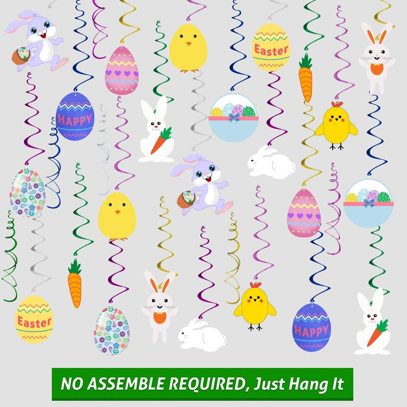 Easter Hanging Swirl Decorations - Pack of 36 | Easter Decorations - Easter Egg Bunny Hanging Swirl Foil Decorations for Home Office School - Easter Party Ornaments Favors Supplies