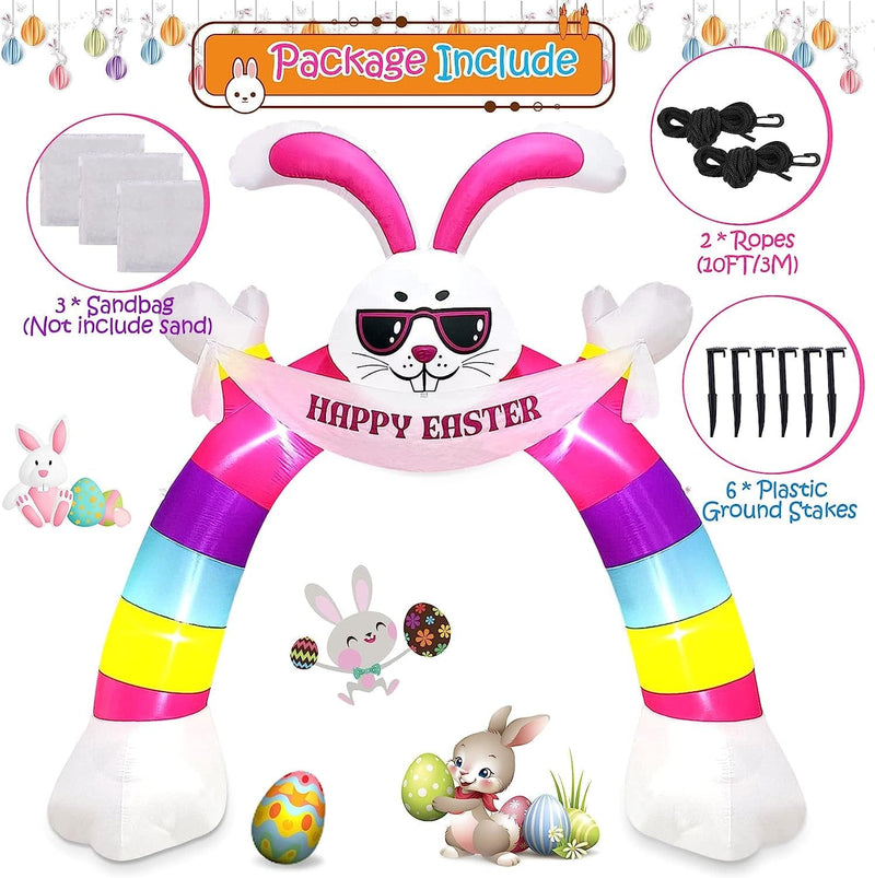 Easter Inflatable Outdoor, CAMULAND 10FT Bunny Inflatable Arch Decoration with Banner and LED Lights, Easter Inflatables Archway Décor, Great for Home, Yard, Lawn