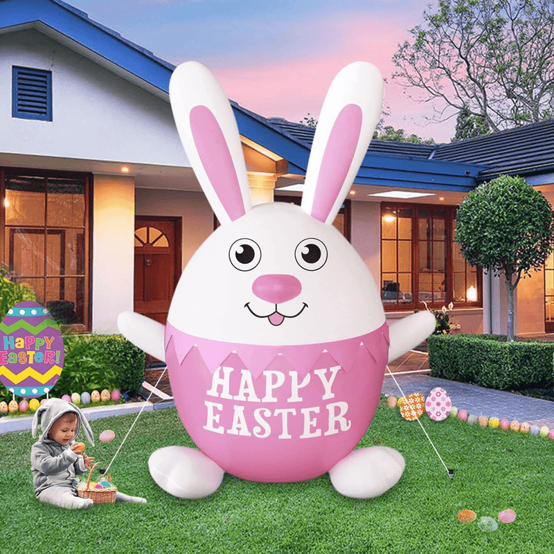 Easter Inflatables Outdoor Decorations Clearance - 8 FT Easter Inflatable Bunny Easter Yard Decorations Easter Blow up Yard Decorations Built-In Flashing LED Light, Party, Yard, Garden Home & Garden > Decor > Seasonal & Holiday Decorations OuToorDoor   