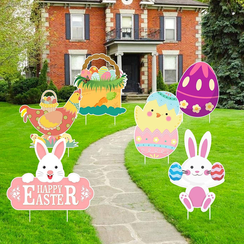 Easter Lawn Decorations Outdoor Easter Yard Signs with Stakes, Happy Easter Yard Signs Waterproof for Lawn Graden Decor Home & Garden > Decor > Seasonal & Holiday Decorations Tuzuaol   