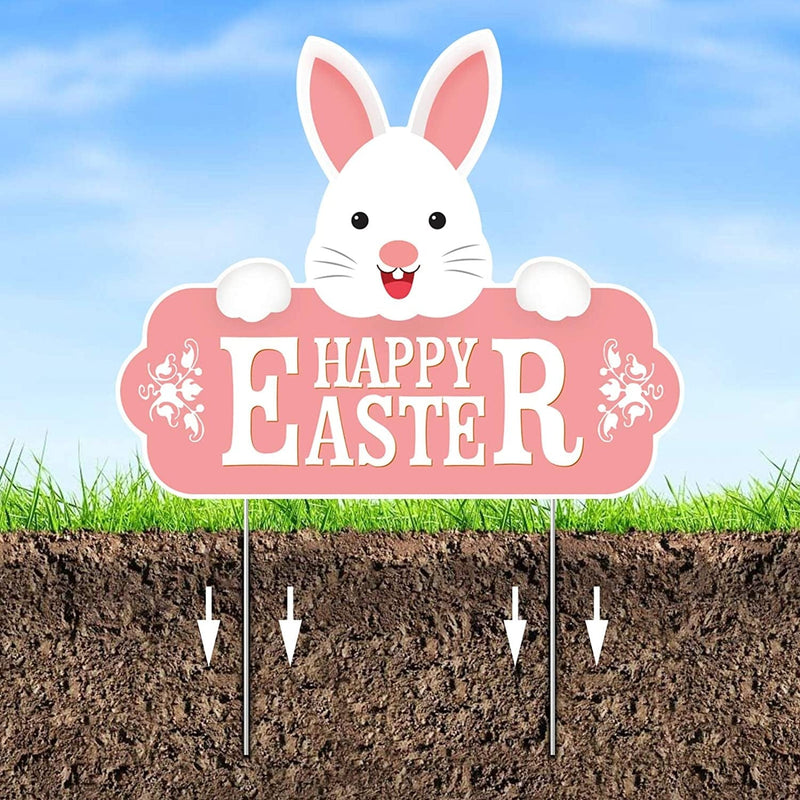 Easter Lawn Decorations Outdoor Easter Yard Signs with Stakes, Happy Easter Yard Signs Waterproof for Lawn Graden Decor Home & Garden > Decor > Seasonal & Holiday Decorations Tuzuaol   