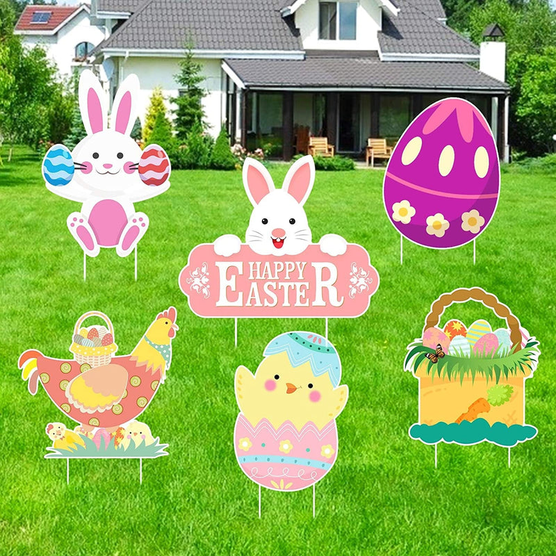 Easter Lawn Decorations Outdoor Easter Yard Signs with Stakes, Happy Easter Yard Signs Waterproof for Lawn Graden Decor Home & Garden > Decor > Seasonal & Holiday Decorations Tuzuaol Easter  