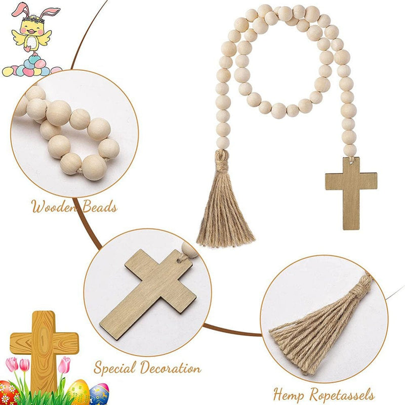 Easter Natural Wood Beads Decor Religious Holiday Decorations for Easter New Year Home & Garden > Decor > Seasonal & Holiday Decorations CawBing   