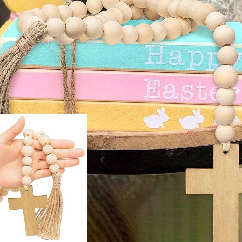 Easter Natural Wood Beads Decor Religious Holiday Decorations for Easter New Year Home & Garden > Decor > Seasonal & Holiday Decorations CawBing   