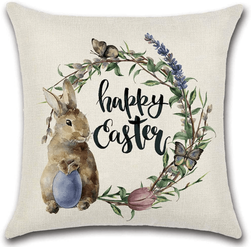Easter Pillow Covers 18X18 Inch Set of 4, Rabbit Bunny Throw Pillow Case Cushion Cover Happy Easter Spring Season'S Decorations for Home Sofa Bed