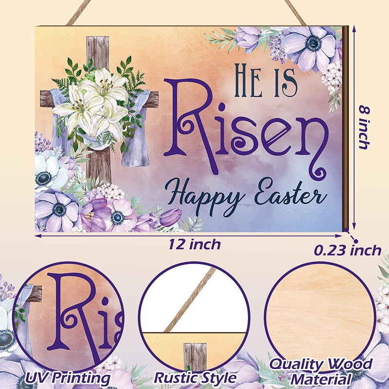 Easter Signs Easter Door Decorations Religious He Is Risen Decor Easter Decorations for the Home Wreaths Spring Home Easter Decor Easter Egg Floral Decoration for Party (Flower Style) Home & Garden > Decor > Seasonal & Holiday Decorations Yookeer   