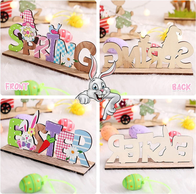Easter Table Decoration Signs, Wooden Bunny Gnome Decor Party Centerpiece Signs for Dining Room Scene Decorative Props Easter Gifts Easter Decorations Indoor Outdoor Spring Party Supplies Home & Garden > Decor > Seasonal & Holiday Decorations DUOLAM   