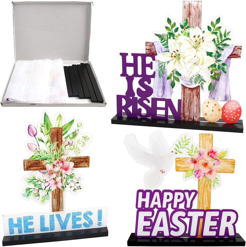 Easter Table Tiered Tray Decor Decorations Religious He Is Risen Wooden Sign Table Centerpiece Rustic Jesus Cross He Lives Party Decor Home & Garden > Decor > Seasonal & Holiday Decorations ceiba tree   