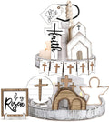 Easter Tiered Tray Decor Easter Table Wooden Sign Decorations He Is Risen Cross Tabletop Farmhouse Decor for Easter Kitchen Home Party Holiday (Cross Style, 12 Pcs) Home & Garden > Decor > Seasonal & Holiday Decorations Jetec Cross Style 12 