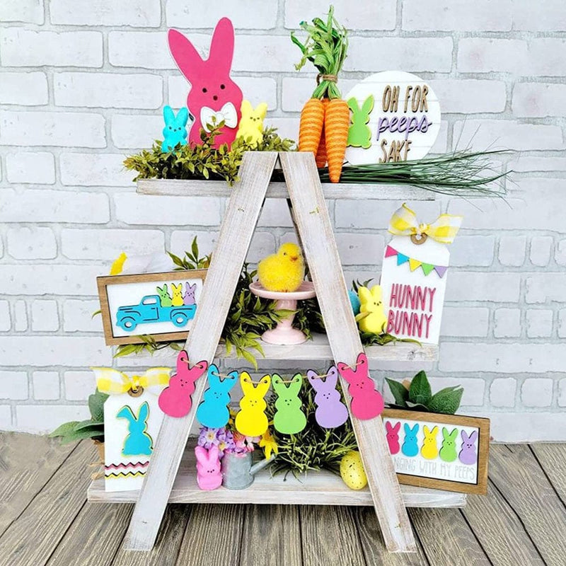 Easter Tiered Tray Decor Set Set of 7 Peeps Bunny Easter Decor Set Easter Decorations Rustic Country Tiered Tray Decor for Spring Home Table Easter Holiday Home & Garden > Decor > Seasonal & Holiday Decorations Goneer   