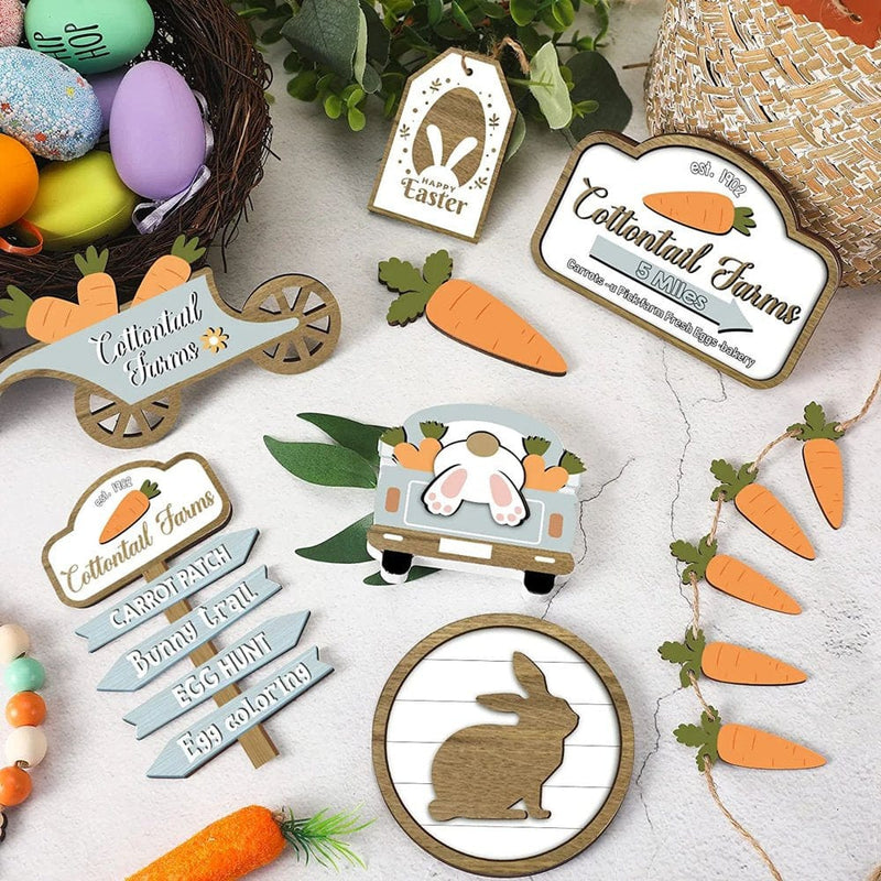 Easter Tree Decorations Easter Tiered Tray Decorations Spring Table Wooden Sign Decoration Easter Table Farm Signs Carrot Bunny Decoration Carrot Egg Bunny Decoration for Easter Party Home 3 Tier Tray
