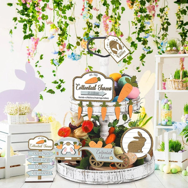 Easter Tree Decorations Easter Tiered Tray Decorations Spring Table Wooden Sign Decoration Easter Table Farm Signs Carrot Bunny Decoration Carrot Egg Bunny Decoration for Easter Party Home 3 Tier Tray Home & Garden > Decor > Seasonal & Holiday Decorations Unbranded   