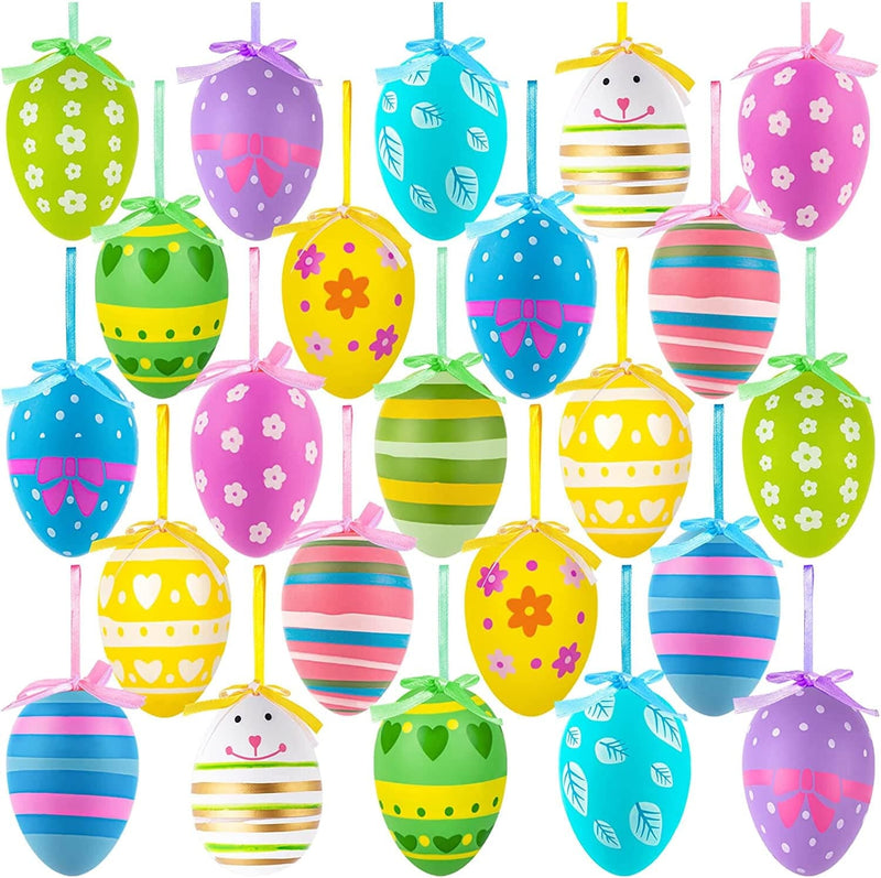 Easter Tree Ornaments, 24Pcs Multicolored Hanging Plastic Easter Eggs Easter Tree Decorations Hanging Easter Eggs, Hand Painted Eggs Easter Ornaments for Tree Basket DIY Crafts Easter Party Favors Home & Garden > Decor > Seasonal & Holiday Decorations WhistenFla 24 Multi  