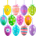 Easter Tree Ornaments, 24Pcs Multicolored Hanging Plastic Easter Eggs Easter Tree Decorations Hanging Easter Eggs, Hand Painted Eggs Easter Ornaments for Tree Basket DIY Crafts Easter Party Favors