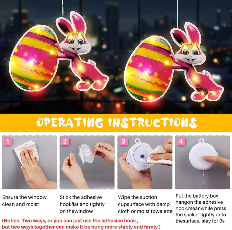 Easter Window Decorations, 2Pack Easter Bunny Eggs Shaped Window Lights with Suction Cup, Battery Operated Holiday Hanging String Lights Set for Easter Front Door Porch Yard Tree Farmhouse Party Decor Home & Garden > Decor > Seasonal & Holiday Decorations Linhai Yuliang Electronic Lighting Co., Ltd   