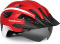 EASTINEAR Adults Bike Helmet with Magnetic Goggle Bicycle Helmet with USB Rechargeable LED Light for Men Women Cycling Helmet with Removable Sun Visor Adjustable Size Sporting Goods > Outdoor Recreation > Cycling > Cycling Apparel & Accessories > Bicycle Helmets EASTINEAR Red Large 