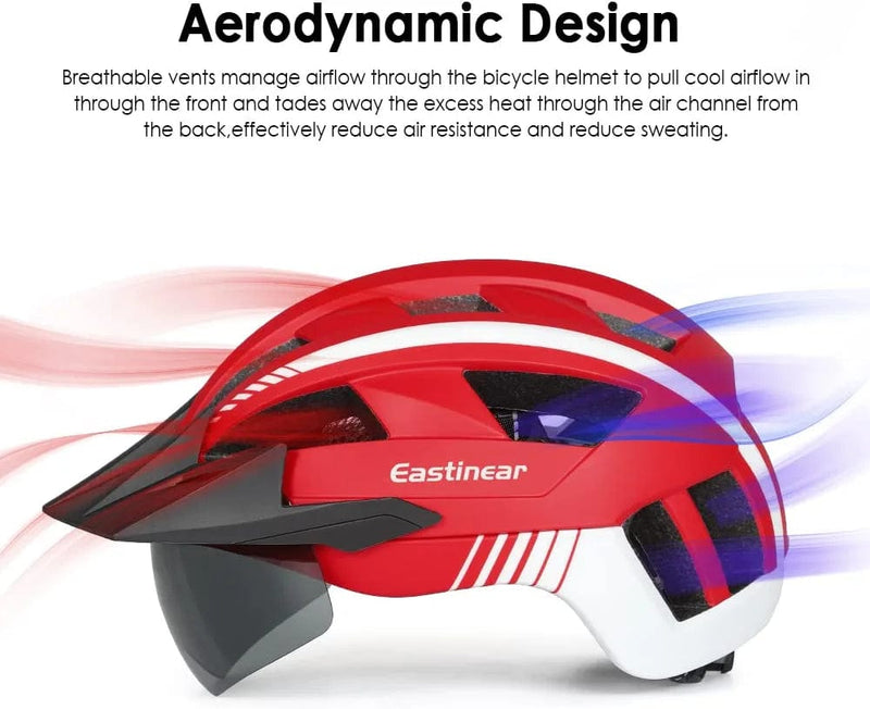 EASTINEAR Adults Bike Helmet with Magnetic Goggle Bicycle Helmet with USB Rechargeable LED Light for Men Women Cycling Helmet with Removable Sun Visor Adjustable Size Sporting Goods > Outdoor Recreation > Cycling > Cycling Apparel & Accessories > Bicycle Helmets EASTINEAR   