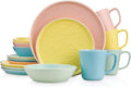 Stone Lain Elena Stoneware Dinnerware Set, 16 Piece - Service for 4, Blue, Mint, Pink, Yellow