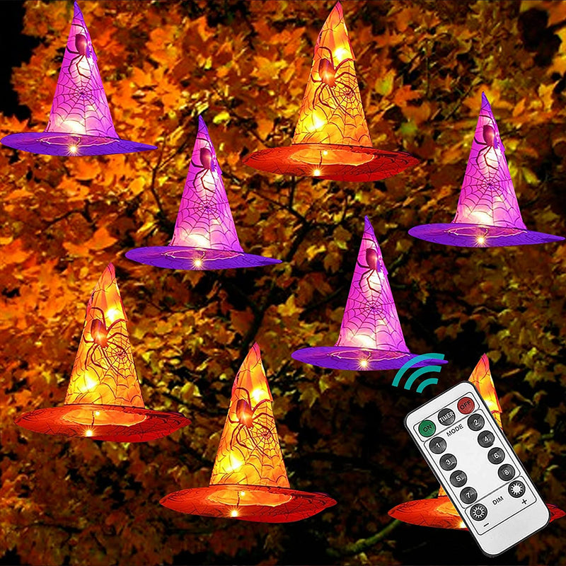 Dazzle Bright 8 Pcs Hanging Witch Hat String Lights, Light up Waterproof Halloween Decorations with Remote Control for Outdoor Garden Party Carnival Supplies Decor  DAZZLE BRIGHT   