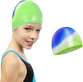 Swim Cap Kids - Silicone Swimming Cap for Kids for Long Hair Waterproof Kids Swim Cap Comfortable Fit for Boys Girls Children Junior Aged 5-17 Sporting Goods > Outdoor Recreation > Boating & Water Sports > Swimming > Swim Caps Blackace arteesol Navy Blue & Green Small 