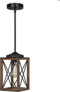 DEWENWILS Farmhouse Pendant Light, Metal Hanging Light Fixture with Wooden Grain Finish, 48 Inch Adjustable Pipes for Flat and Slop Ceiling, Kitchen Island, Bedroom, Dining Hall, E26 Base, ETL Listed