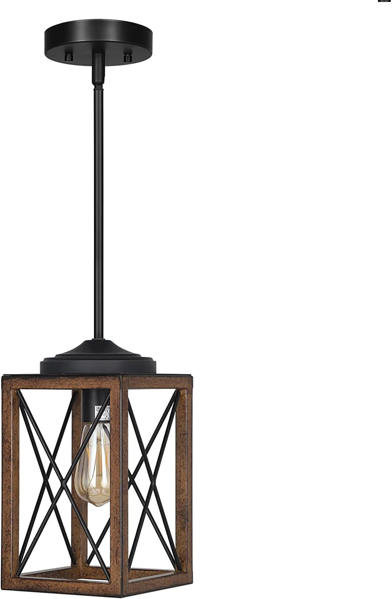 DEWENWILS Farmhouse Pendant Light, Metal Hanging Light Fixture with Wooden Grain Finish, 48 Inch Adjustable Pipes for Flat and Slop Ceiling, Kitchen Island, Bedroom, Dining Hall, E26 Base, ETL Listed