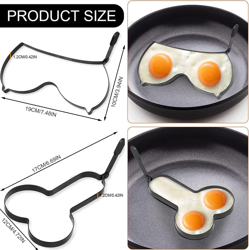 Kuist Funny Egg Pancake Cooking Tool，Stainless Steel DIY Kitchen Egg Fried Mould with Handle (Shape A+B)