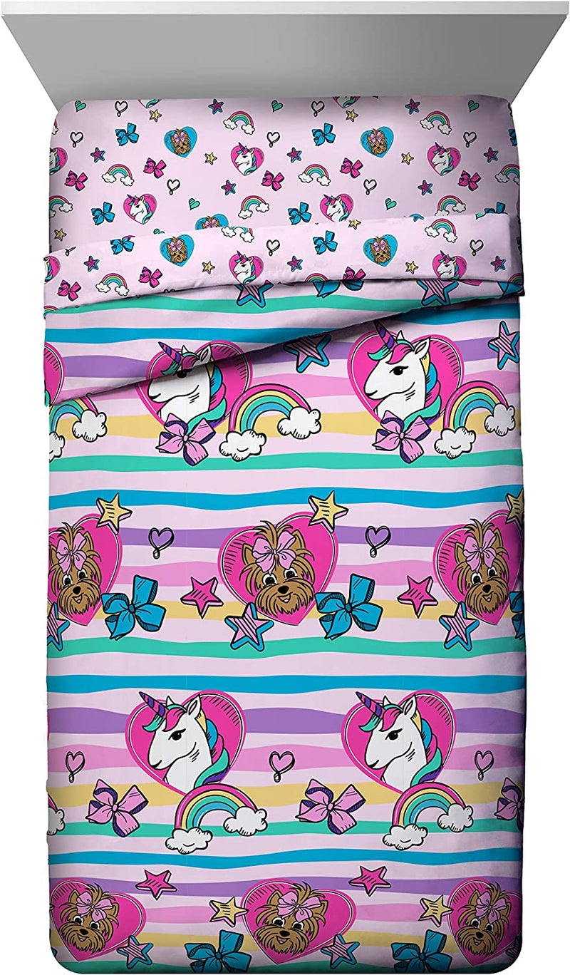 Jay Franco Nickelodeon Jojo Siwa Unicorn Shine 4 Piece Twin Bed Set - Includes Reversible Comforter & Sheet Set Bedding - Super Soft Fade Resistant Microfiber (Official Nickelodeon Product)
