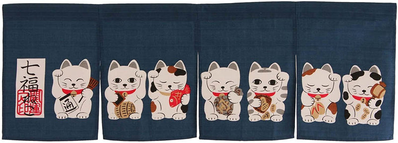 Noren (Japanese Curtain) Seven Beckoning Cat/Maneki Neko 17-507 85×30Cm from Japan Home & Garden > Decor > Window Treatments > Curtains & Drapes Narumi Navy 85 x 30 cm 