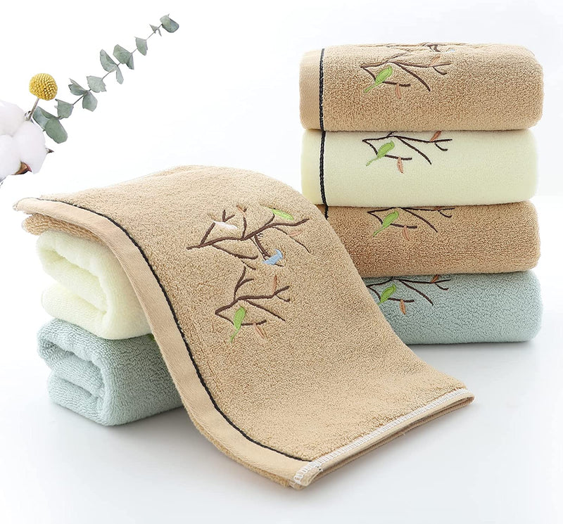 Pidada Hand Towels Set of 2 Embroidered Bird Tree Pattern 100% Cotton Highly Absorbent Soft Luxury Towel for Bathroom 13.8 X 29.5 Inch (Brown) Home & Garden > Linens & Bedding > Towels Pidada   