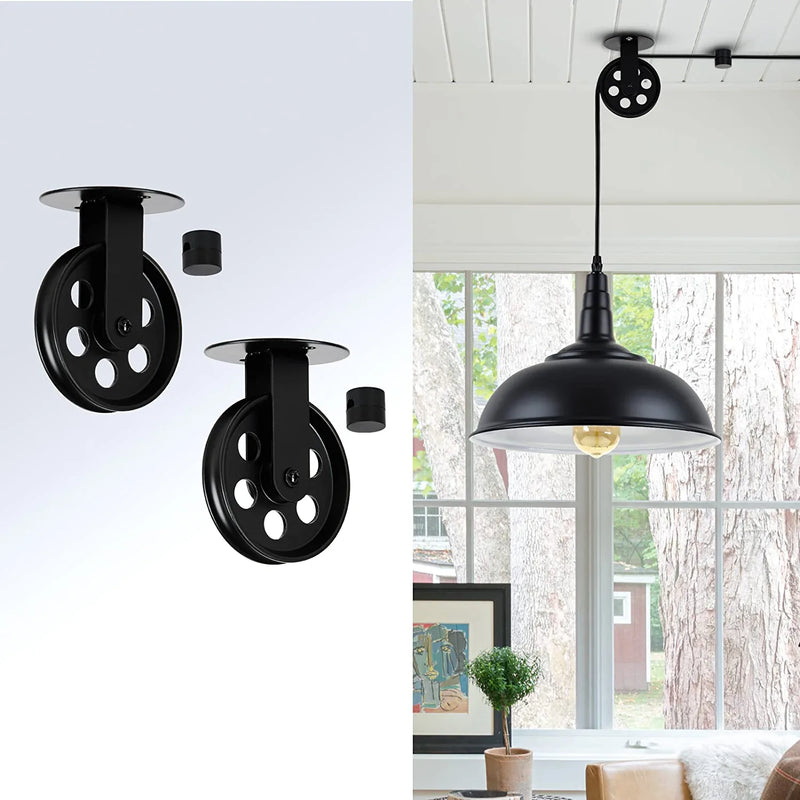 Wirziis 2.75” Black Pulley Wheels Set of 2 for Plug in Pendant Light, Vintage Wall Ceiling Mount Pulleys for Hanging Lamp, Rustic Industrial Barn Wheel Pulleys for Chandelier Hanging Plant Grow Lights Home & Garden > Lighting > Lighting Fixtures Wirziis   