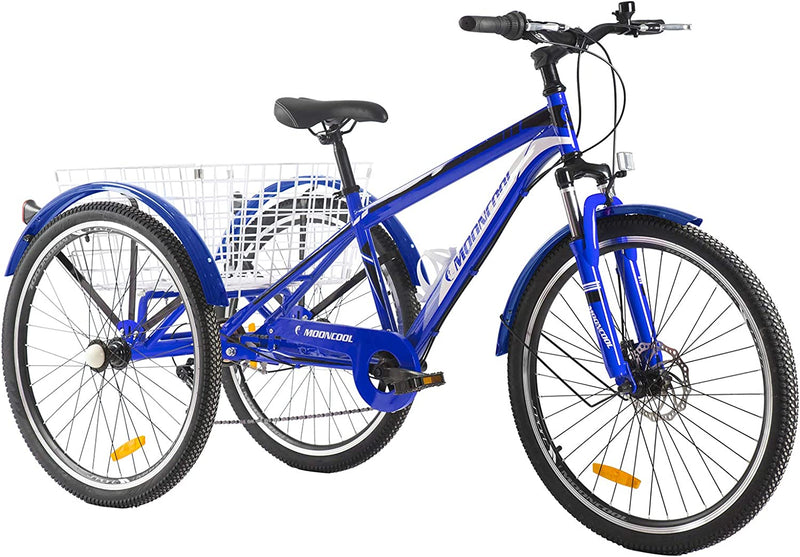 H&ZT Tricycle for Adults, 3 Wheeled Bikes for Adults，Trike Cruiser Bike, W/Large Basket & Maintenance Tools & Shimano Derailleur & Parking Brake Handle Sporting Goods > Outdoor Recreation > Cycling > Bicycles H&ZT MTB- Blue 24" Mtb 