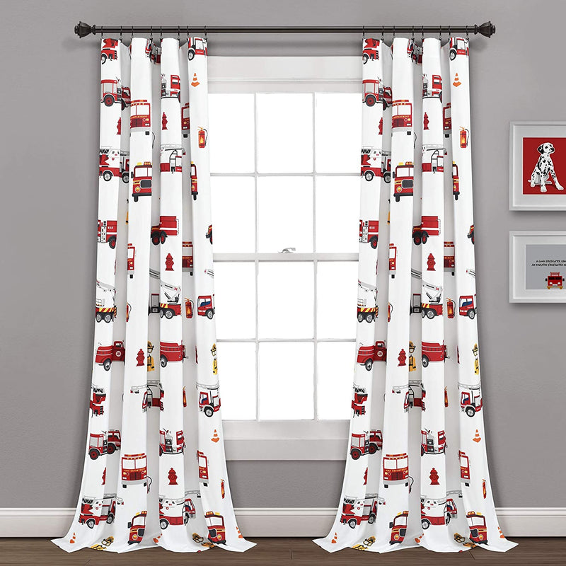 Make a Wish Red & White Fire Truck Window Curtain Panel Pair, 84" Long X 52" Wide, 84 Inches, 16T005275 Home & Garden > Decor > Window Treatments > Curtains & Drapes PB&J Red & White  