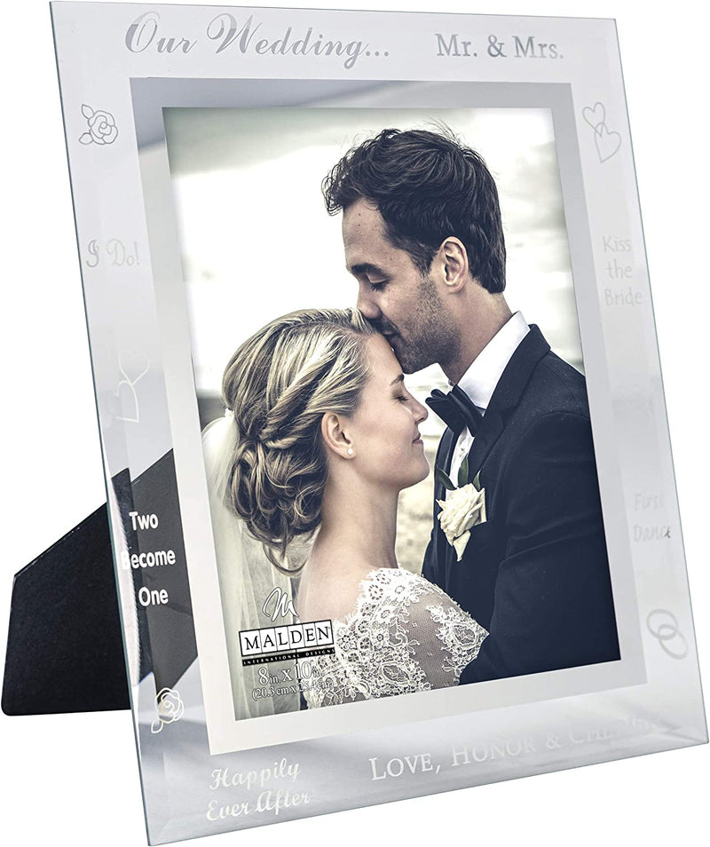 Malden International Designs Our Wedding Mirrored Glass with Mirrored Inner Border Picture Frame, 8X10, Silver