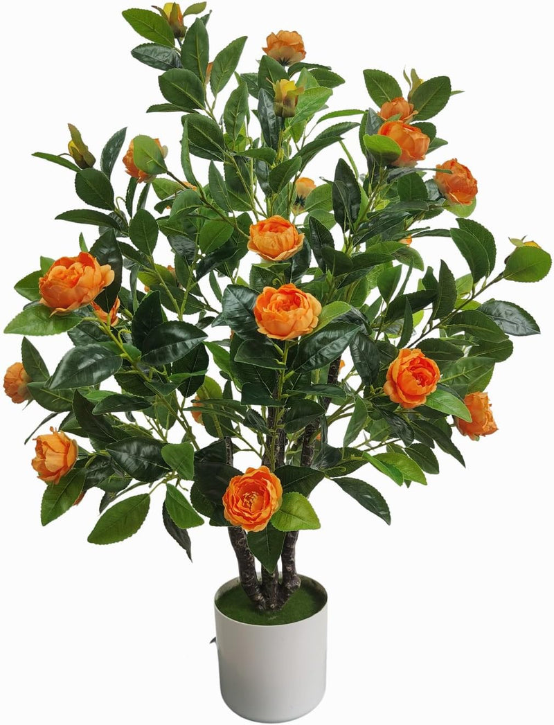 ECOFOREST Artificial Camellia Tree 35In Faux Floral Plant with White Flowers and Green Leaves - No Maintenance Indoor Outdoor Office Home Porch Decor Housewarming Gift(1 Pack - White)  ECOFOREST Orange 1 