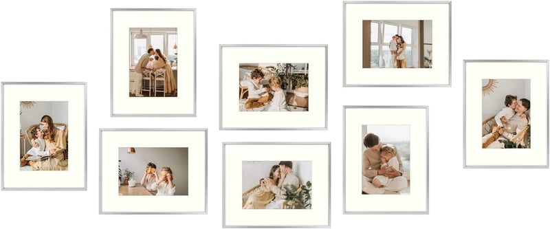 Golden State Art, 8X10 Aluminum Photo Frame for 5X7 Pictures with Ivory Mat Easel Stand for Tabletop Display - Wall Display - Great for Weddings, Graduations, Events, Portraits (Gold, 1-Pack) Home & Garden > Decor > Picture Frames Golden State Art Silver 8x10(Set of 8) 
