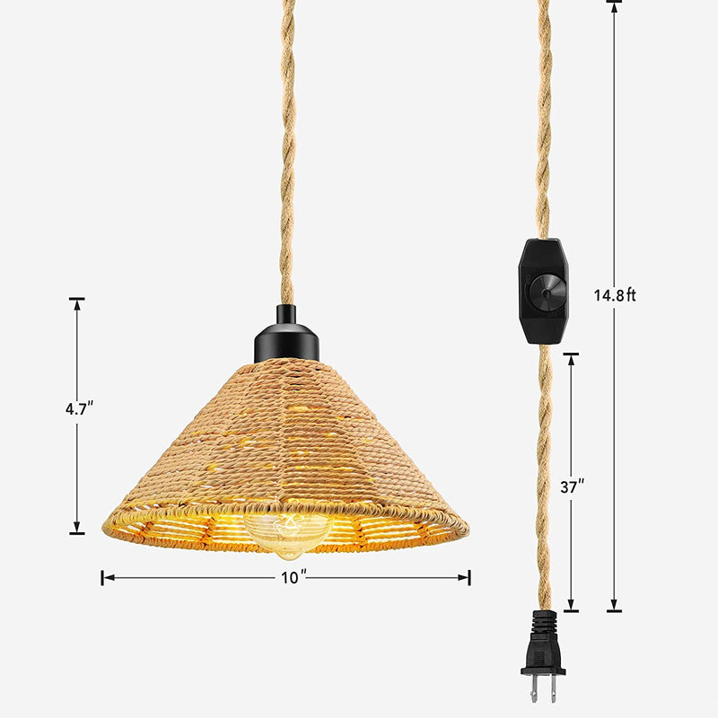 KEWANNO Plug in Pendant Light, Boho Hanging Light Fixture with Dimmable Bulb and Switch, 15Ft Hemp Rope Hand Woven Farmhouse Pendant Hanging Light with Plug in Cord for Living Room Bedroom Home & Garden > Lighting > Lighting Fixtures KEWANNO   