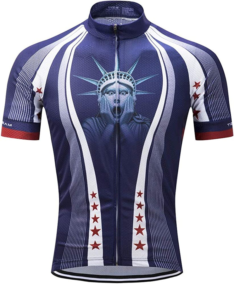 Cycling Jersey Short Sleeve USA Style Bike Tops with Pocket Reflective Stripe Sporting Goods > Outdoor Recreation > Cycling > Cycling Apparel & Accessories redorange Cd8066 Large 