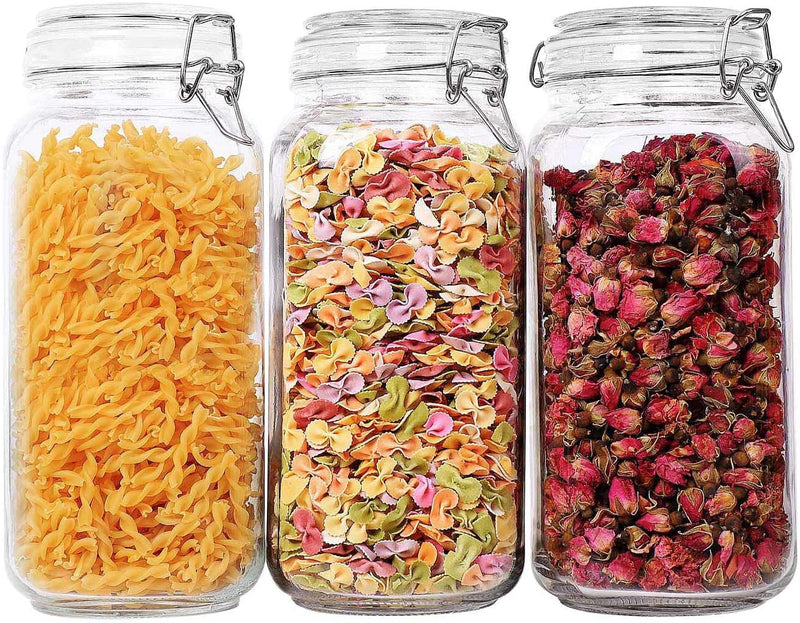 Comsaf Airtight Glass Canister Set of 3 with Lids 78Oz Food Storage Jar Square - Storage Container with Clear Preserving Seal Wire Clip Fastening for Kitchen Canning Cereal,Pasta,Sugar,Beans,Spice Home & Garden > Decor > Decorative Jars ComSaf 78oz-Square  
