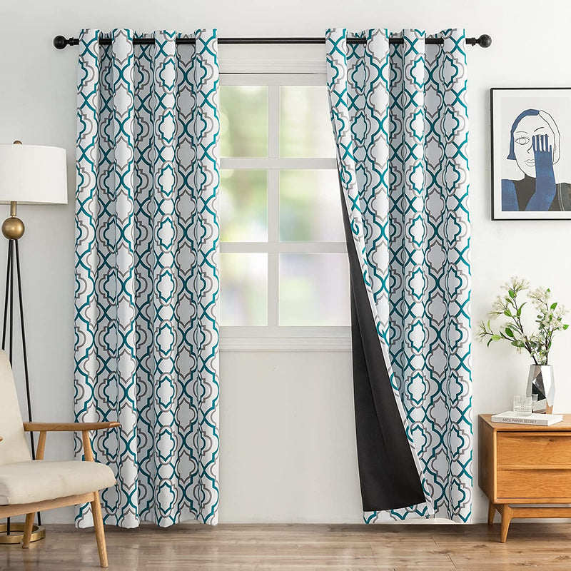 Reepow Grey Blackout Curtains 84 Inch Length for Bedroom Living Room, Soft Heavy Weight Moroccan Full Blackout Grommet Window Drapes Set of 2 Panels, 52" W X 84" L Home & Garden > Decor > Window Treatments > Curtains & Drapes Reepow Teal and Grey 52"×84"×2 Panels 