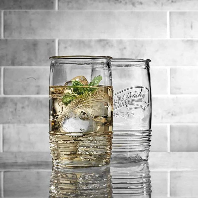Glavers Glass Tumbler Drinking Glasses Set of 4 – Genuine Artisan-Made Vintage Italian Original Mason – Elegant 20 Oz Clear Tumbler Glassware Set for Cold, Refreshing Drinks, Beverages, Iced Tea